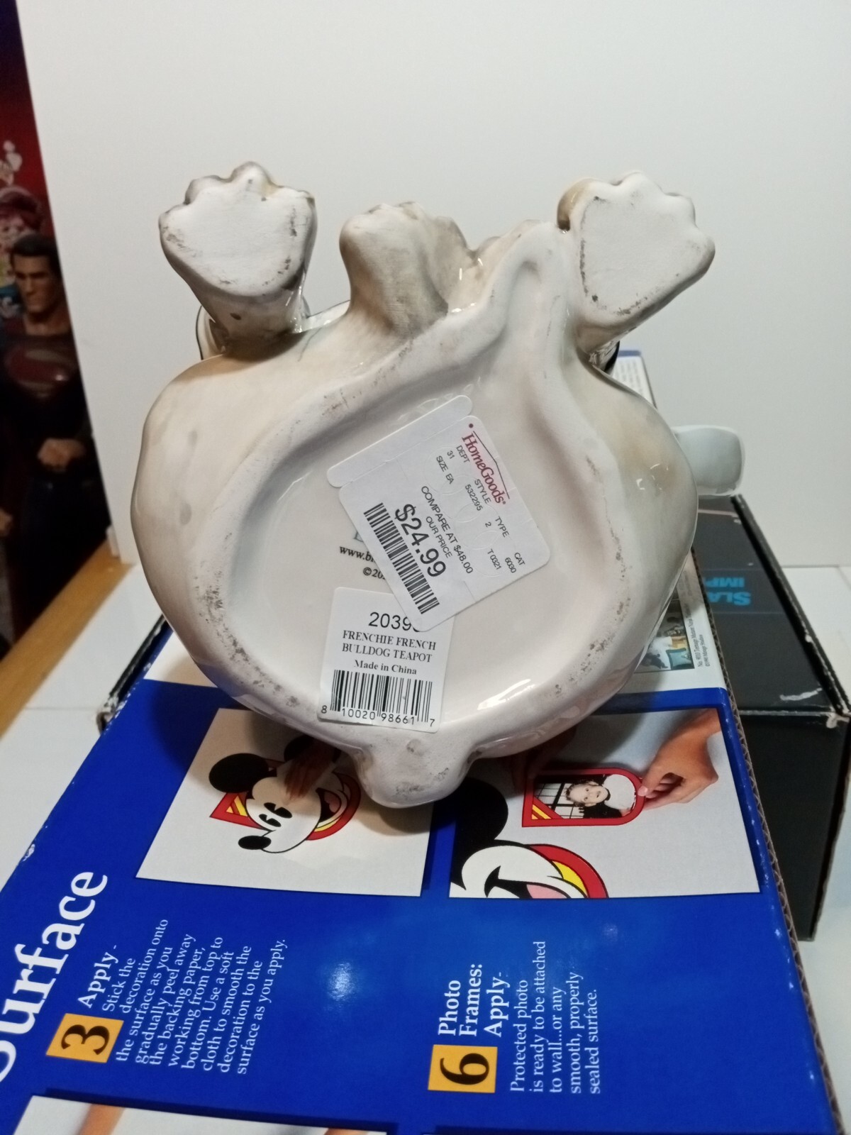 Blue Sky Clayworks Frenchie French Bulldog Teapot Blue White Shirt Red