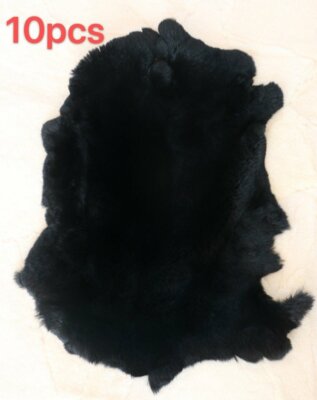 10PCS/Set Real Rabbit Skin Pelt Tanned Leather Fur Hide Craft DIY Decor Black