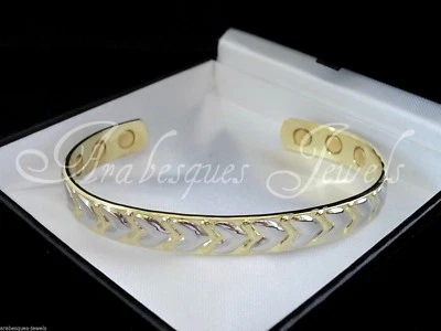 ARABESQUES JEWELS TOP QUALITY LADIES MAGNETIC COPPER PAIN RELIEF TORQUE BANGLE SILVER/GOLD V AJMB