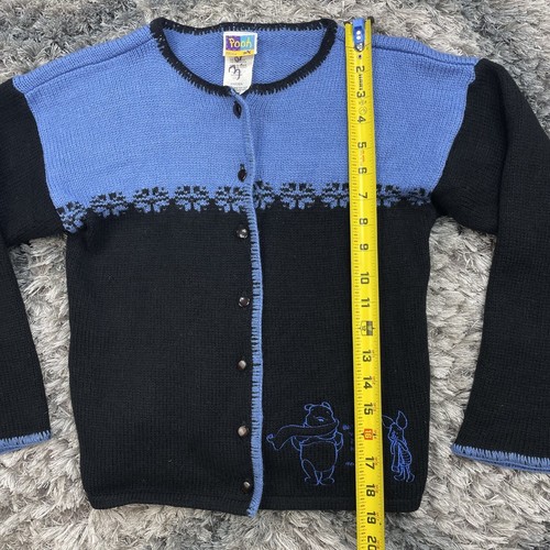 Disney Winnie The Pooh Button Up Sweater VTG Blue Black Girls Size Medium 10/12 - Picture 8 of 8