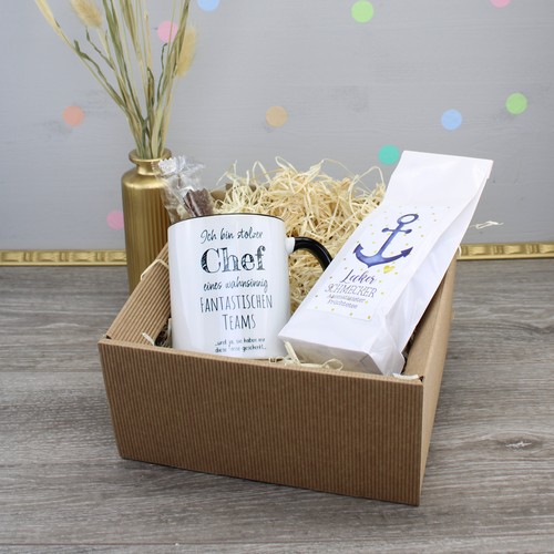 Geschenkset "Chef" Geschenk Tasse Tee Kaffeetasse mit Spruch - Bild 1 von 7