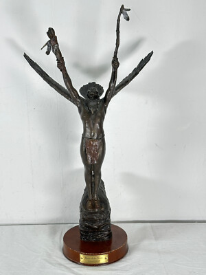 Franklin Mint Eagle of the Sioux Bronze Statue by Lawrence Heyda Höhe 46 cm