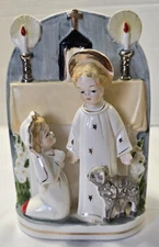 Vintage Ucagco First Communion Planter Vase ceramic Religious Lamb Girl 1950s