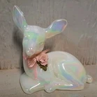 Fenton Deer Pearly Opalescent Figurine with Sentiments Pink Rose Vintage 1990s
