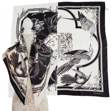 SALVATORE FERRAGAMO SCARF VINTAGE INSPIRED PRINT SILK SQUARE 35" $470