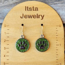 Dog Paw Print Earrings Sparkle Sterling Silver Earwires Dog Mom