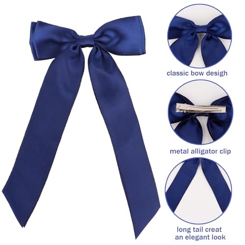4PCS Silk Ribbon Hair Bows Clips - Black, Blue, Red, White - Modern Bow Hair - Picture 5 of 6