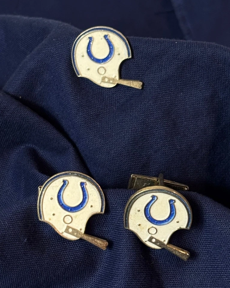 Vtg Baltimore Colts Helmet Cufflinks & Pin Maryland Football Blue Horseshoe Logo - Image 2 of 4