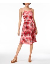 MAISON JULES Womens Red Spaghetti Strap Below The Knee A-Line Dress 10