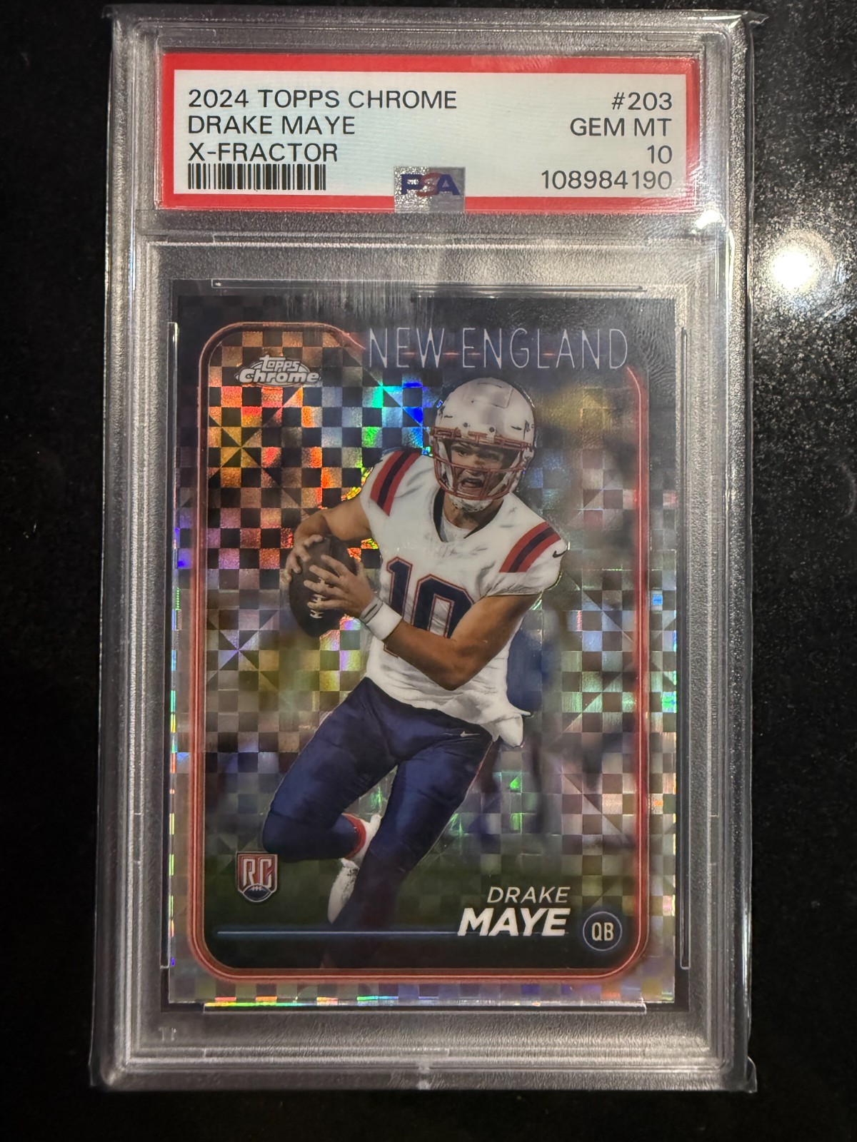 Drake Maye 2024 Topps Chrome #203 X-Fractor (RC) Gem Mint PSA 10 (RARE)
