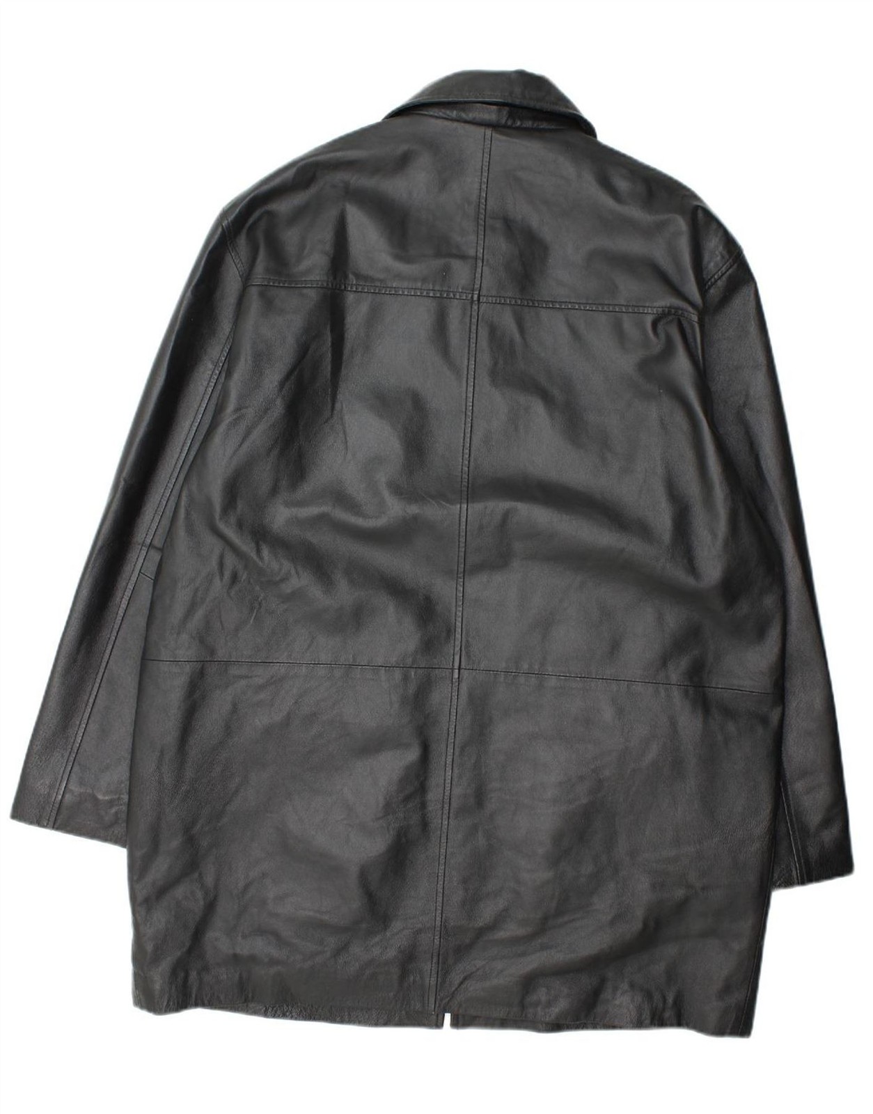 VINTAGE Mens Leather Coat IT 54 2XL Black Leather AM01 image 2