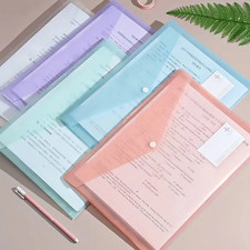 WQN 5PCS A4 Clear PP Plastic Envelopes with Button for School Office