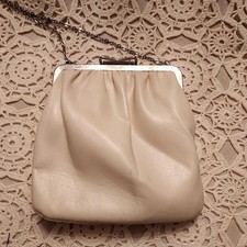 Formal Leather Vintage Reversible Ivory/White Pouch Purse With Shoulder Chain