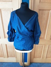 Bnwt Ladies Denim Look Jacket Wrap Over  Tie Front  Top Large J W Style 