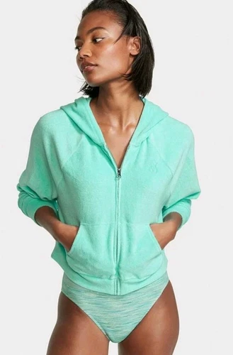 UNDERCOVER Giacca Victoria's Secret On Point blu Terry con cappuccio e zip intera taglia XXL 2X NUOVA