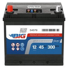BIG ASIA Autobatterie 12V 45Ah Starterbatterie 54579 Plus links statt 40Ah