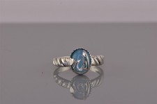 Sterling Silver Wrapped Heart Blue Oval Ribbed Band Ring 925 Sz: 8