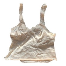 Vintage Cream ILGWU Lace Nylon Camisole Lingerie Wide Straps Made In USA