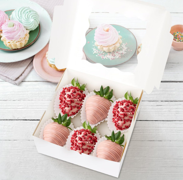 30 Pcs White Bakery Boxes with Window, 6 X 6 X 3 Inches, White Paperboard Tre...