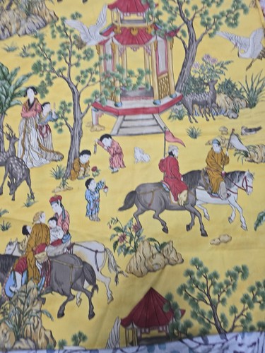 VERVAIN CHINOISERE HORSE GARDEN ASIAN "PANSHI" GOLDROD Fabric 1 5/8 Yards X 53” - Picture 1 of 4