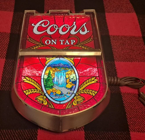 Near Mint Beautiful Vintage 1970s Coors Waterfall Shield Lighted Beer Sign