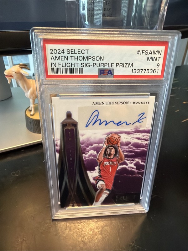 Panini Select 2024-25 Amen Thompson In Flight Signatures PURPLE Auto /75 PSA 9
