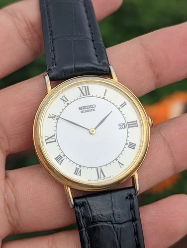 Seiko Quartz 7N29-8A00 Two Tone Roman Dial Vintage Slim Men's Watch Rare Japan