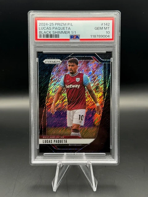 2024-25 Panini Prizm Premier League Lucas Paqueta Black Shimmer Prizm 1/1 PSA 10