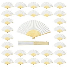 Coucoland 50Pcs Hand Fan Bulk - White Bamboo Folding Handheld Fan Hand Fan fo...