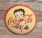 Vintage Betty Boop Coca Cola Porcelain Enamel Metal Coke Domed Sign