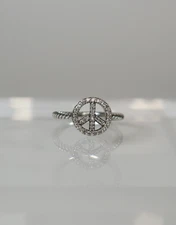 David Yurman Cable Collectibles Diamond Peace Sign Ring Size 6