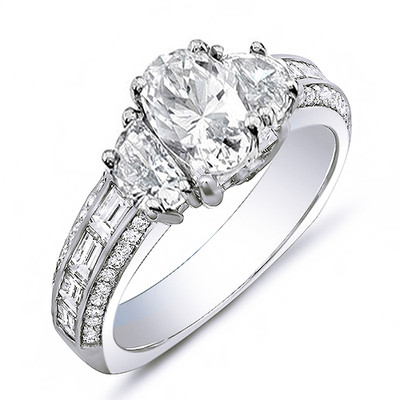 Oval Cut, Half Moon Baguette Diamond 14K Engagement
