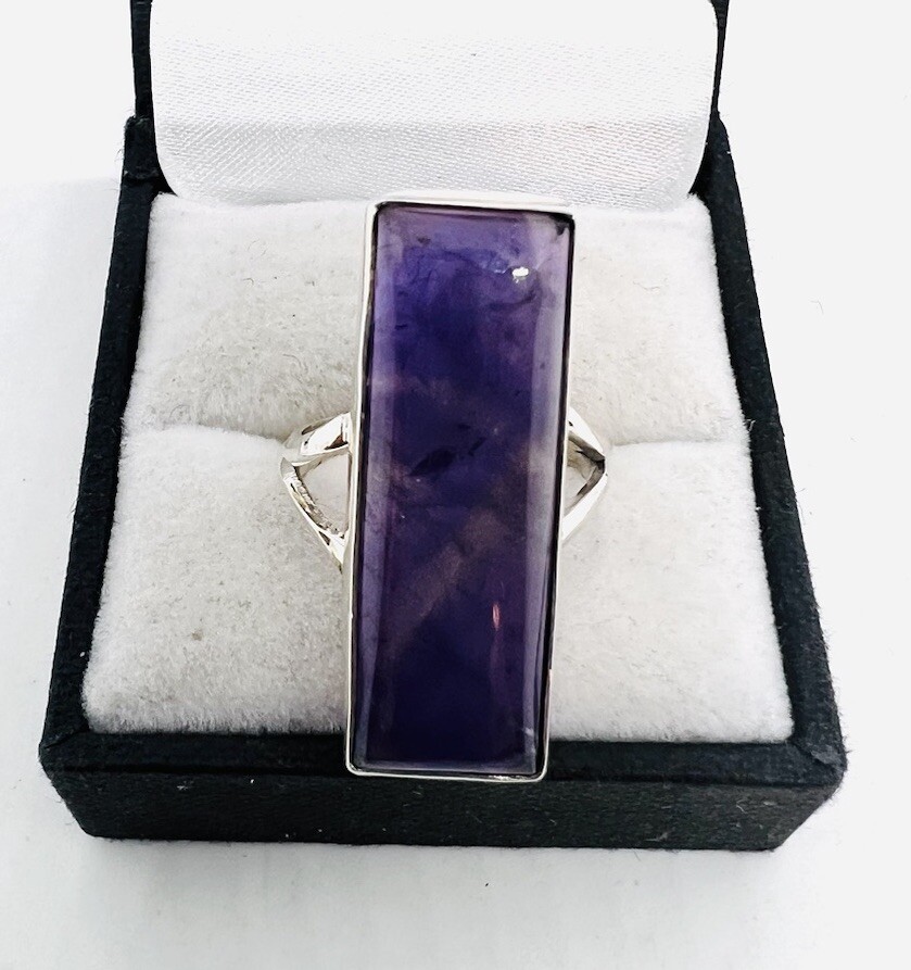 Long Sterling Silver Rectangular Shaped AMETHYST … - image 6