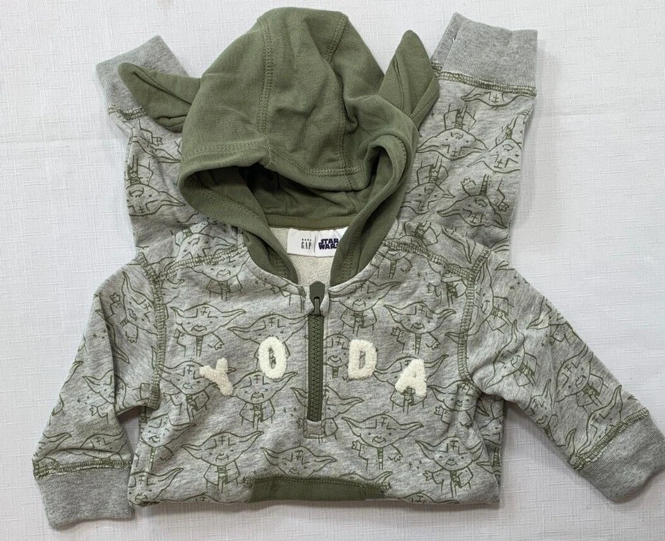 NWT Baby Gap Boys 18-24 Months Gray Hooded Star Wars Yoda Romper with Ears - Image 3 of 4