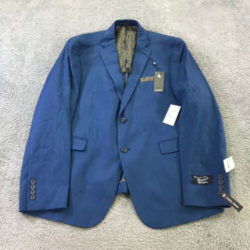 New Penguin Blazer Mens 46 R Sports Coat Blue Skinny Jacket Linen Casual Adult - Picture 3 of 15