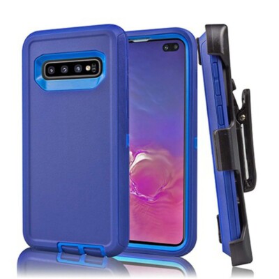 For Samsung S10 Plus Heavy Duty Case w/Clip DARK BLUE/BLUE