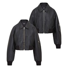 Damen Übergröße Leder Bomber Jacke Echtleder MA-1 Varsity Retro