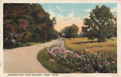 Postcard Cameron Park River Driveway Waco Texas TX White Border 1917