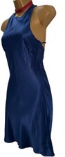 bnwt ZARA  Royal blue Viscose  satin Bias Cut strap backless slip dress UK XS