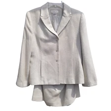 Vintage Amanda Smith Petites Green Tweed Single Breast 3 Snap Jacket Skirt Suit