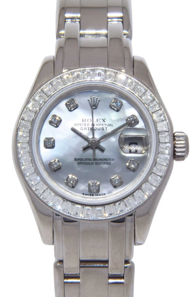Reloj Rolex Pearlmaster Oro Blanco 18k MOP Diamante Damas 29mm + Caja 80309 BRIL