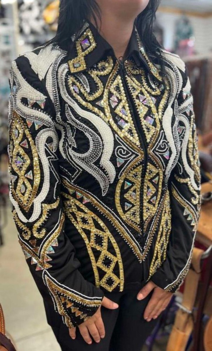 Women's Royal Highness GOLD WHITE WESTERN SHOW JACKET Size Medium Horse  show