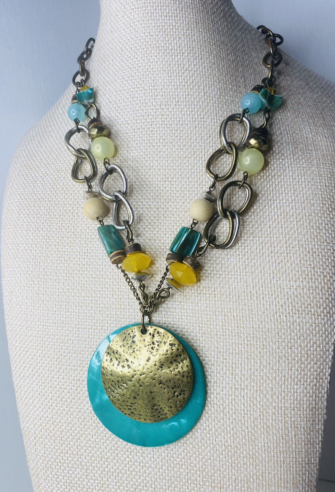 Signed Ruby Rd Statement Necklace Green Copper Go… - image 1