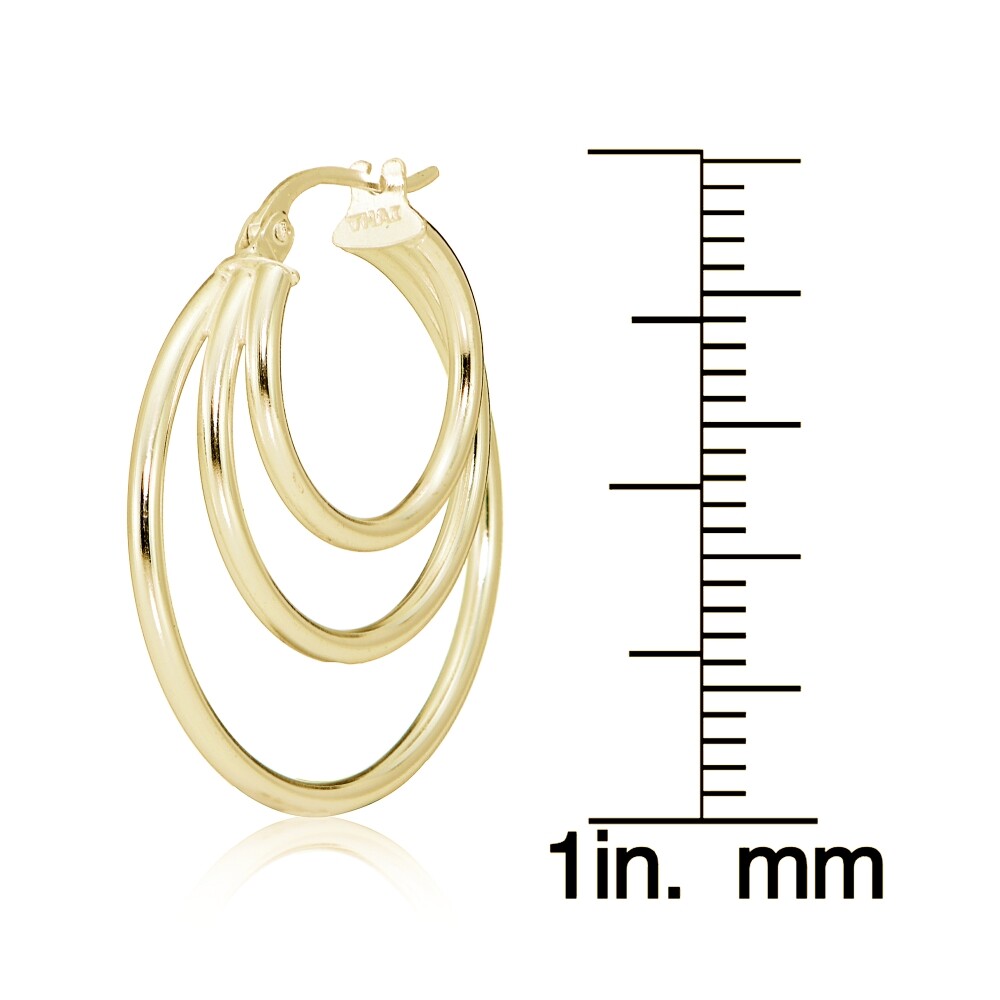 Gold Flash Sterling Silver Triple Circle 27mm Round Hoop