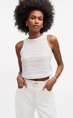 Madewell S SMALL White Crochet-Knit Cutaway Tank Top in