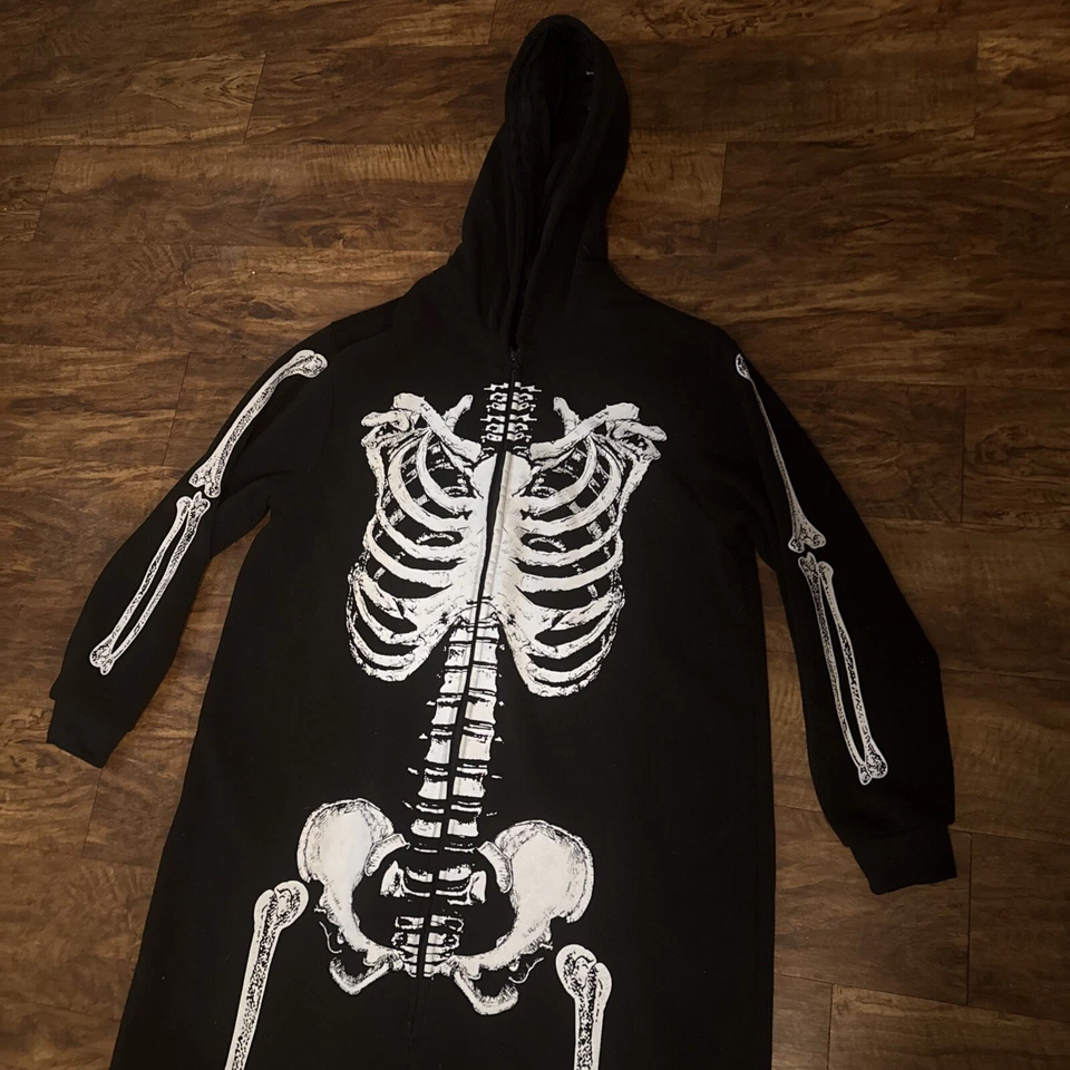 Macacão com capuz Midnight Hour unissex esqueleto pijama pelúcia esqueleto GG - Imagem 3 de 4