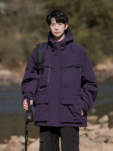 Spring Hooded Jacket Men Outdoor Wind Workwear Multi Pocket Jacket Casual Jacket - Picture 28 of 29
