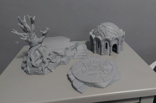 elven realms library on rocky hill with tree/elf 3d printed library ...