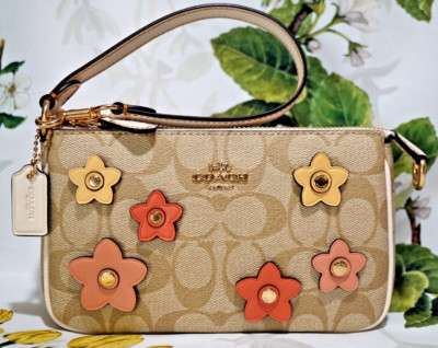 NWT COACH CH619 NOLITA 19 Sig w/Floral Applique Pouchette Wristlet