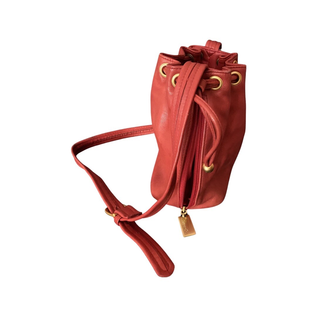 Tignanello Red Leather Medium Drawstrings Bucket … - image 2